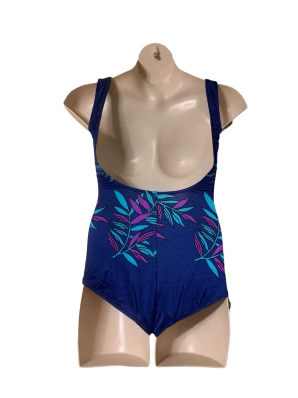 Vntg 70’s Maxine of Hollywood Blue Purple Leaf One Piece Swimsuit Size 12
